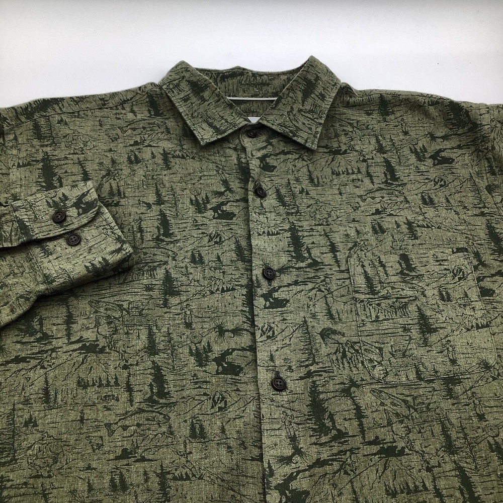 Peter Millar Long Sleeve Button Up Tree Mountain Scene Shirt‎ Green Size Large